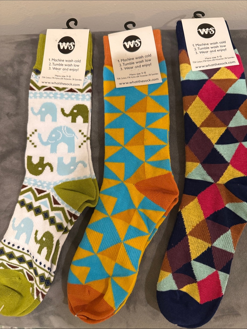 Men's Colorful Geometric & Elephant Pattern Crew Socks